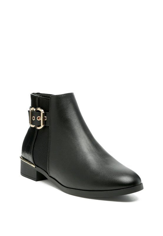 FROTHY BUCKLED ANKLE BOOT WITH CROC DETAIL - Blu Lotus Boutique