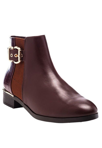 FROTHY BUCKLED ANKLE BOOT WITH CROC DETAIL - Blu Lotus Boutique