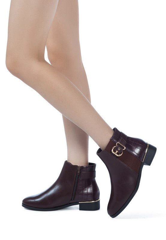 FROTHY BUCKLED ANKLE BOOT WITH CROC DETAIL - Blu Lotus Boutique