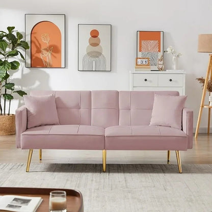 Futon Sofa Bed Convertible Daybed - Modern Linen Fabric Couch Bed with 2 Cup Holders & Removable Armrests, Multi - Functional Love - Blu Lotus Boutique