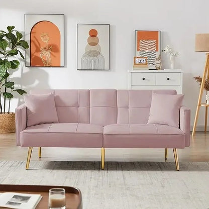 Futon Sofa Bed Convertible Daybed - Modern Linen Fabric Couch Bed with 2 Cup Holders & Removable Armrests, Multi - Functional Love - Blu Lotus Boutique