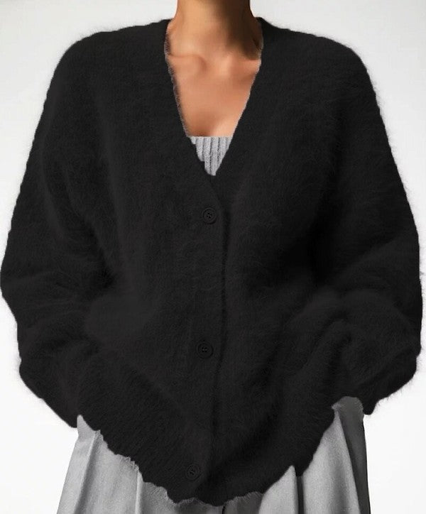 Fuzzy oversized button front cardigan - Blu Lotus Boutique
