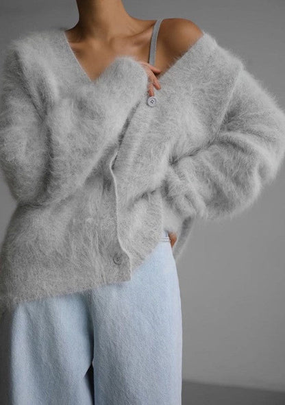 Fuzzy oversized button front cardigan - Blu Lotus Boutique