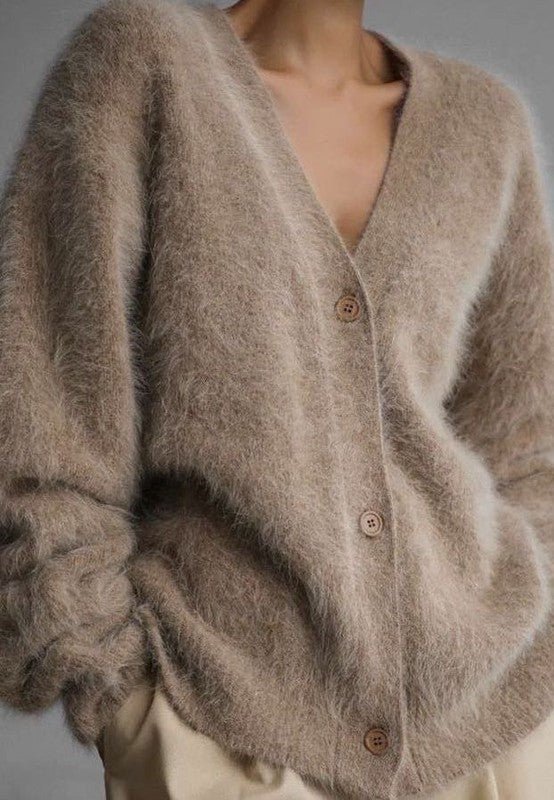 Fuzzy oversized button front cardigan - Blu Lotus Boutique