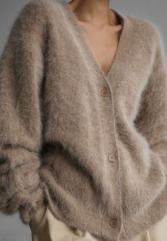 Fuzzy oversized button front cardigan - Blu Lotus Boutique