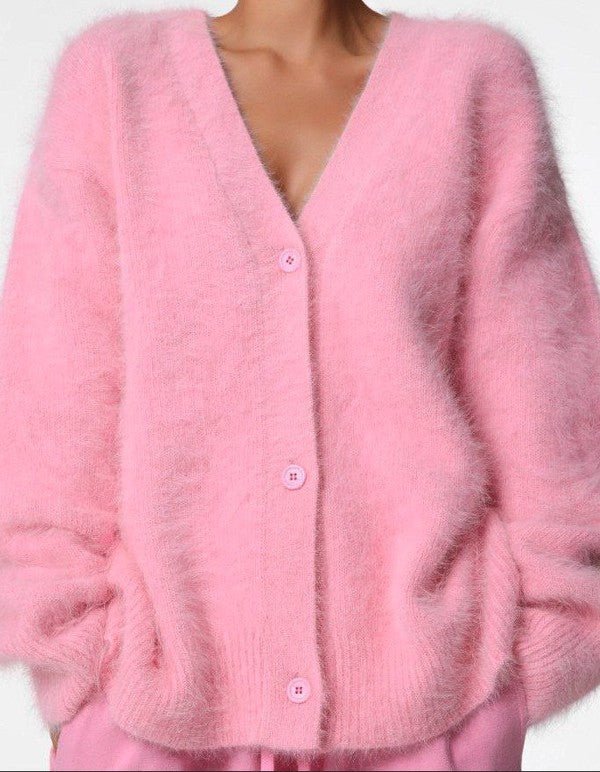 Fuzzy oversized button front cardigan - Blu Lotus Boutique