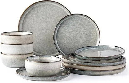 GBHOME Ceramic Dinnerware Sets for 4, 12 Pieces Stoneware Plates and Bowls Sets, Reactive Glaze Dishes - Scratch Resistant, Dishw - Blu Lotus Boutique