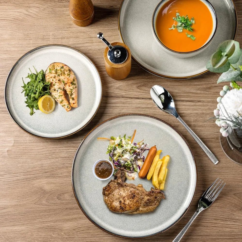 GBHOME Ceramic Dinnerware Sets for 4, 12 Pieces Stoneware Plates and Bowls Sets, Reactive Glaze Dishes - Scratch Resistant, Dishw - Blu Lotus Boutique