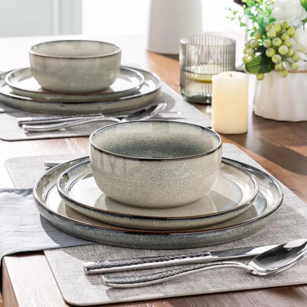 GBHOME Ceramic Dinnerware Sets for 4, 12 Pieces Stoneware Plates and Bowls Sets, Reactive Glaze Dishes - Scratch Resistant, Dishw - Blu Lotus Boutique