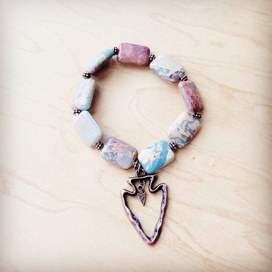 Genuine Aqua Terra Beaded Bracelet w/ Copper Arrow - Blu Lotus Boutique