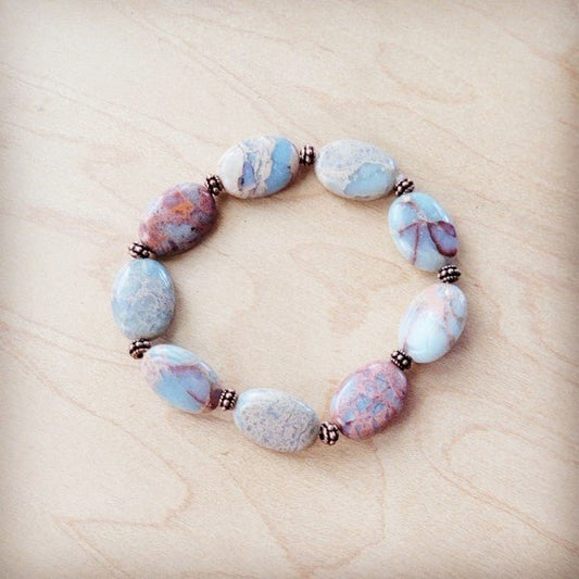 Genuine Aqua Terra Oval Bracelet w Copper Accents - Blu Lotus Boutique