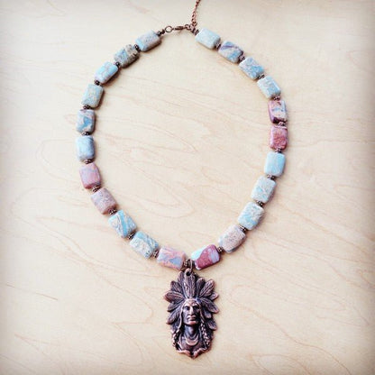 Genuine AquaTerra Necklace w Copper Indian Pendant - Blu Lotus Boutique