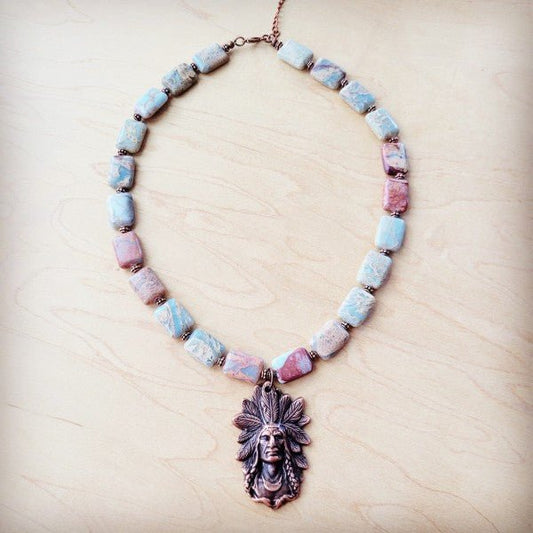 Genuine AquaTerra Necklace w Copper Indian Pendant - Blu Lotus Boutique