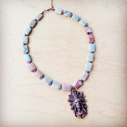 Genuine AquaTerra Necklace w Copper Indian Pendant - Blu Lotus Boutique