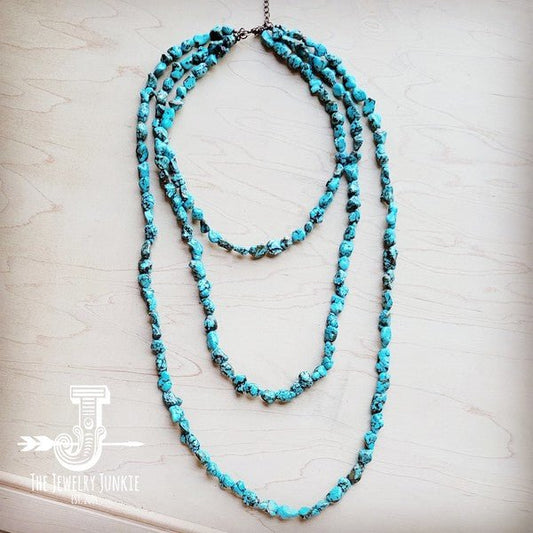 Genuine Blue Turq Triple Strand Necklace - Blu Lotus Boutique