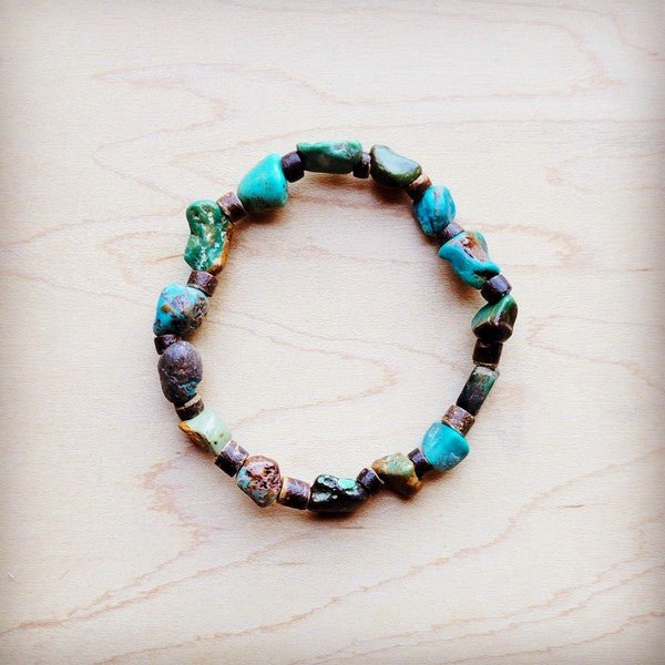Genuine HuBei Natural Turquoise Beaded w/ Wood - Blu Lotus Boutique