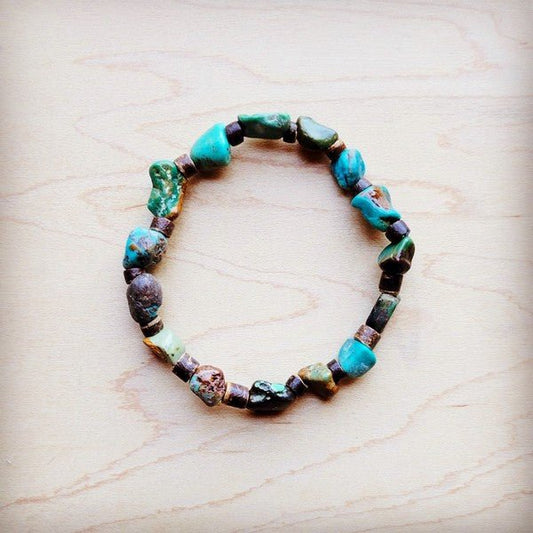 Genuine HuBei Natural Turquoise Beaded w/ Wood - Blu Lotus Boutique