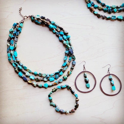 Genuine HuBei Turquoise&Wood Triple StrandNecklace - Blu Lotus Boutique
