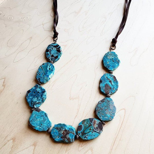 Genuine Ocean Agate Slab Necklace - Blu Lotus Boutique