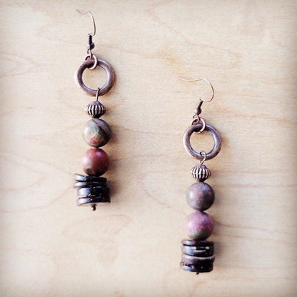 Genuine Picasso Jasper Earrings w/ Wood Accents - Blu Lotus Boutique
