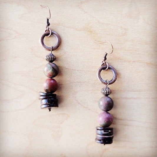 Genuine Picasso Jasper Earrings w/ Wood Accents - Blu Lotus Boutique