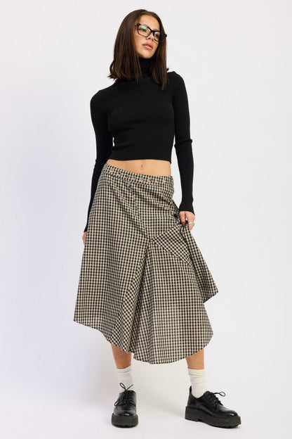 GINGHAM GROMMET ASYMMETRICAL SKIRT - Blu Lotus Boutique