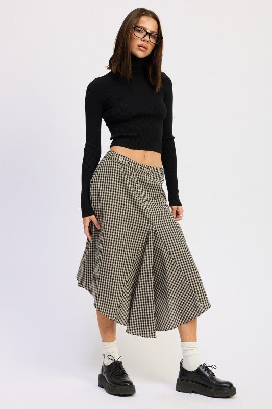 GINGHAM GROMMET ASYMMETRICAL SKIRT - Blu Lotus Boutique