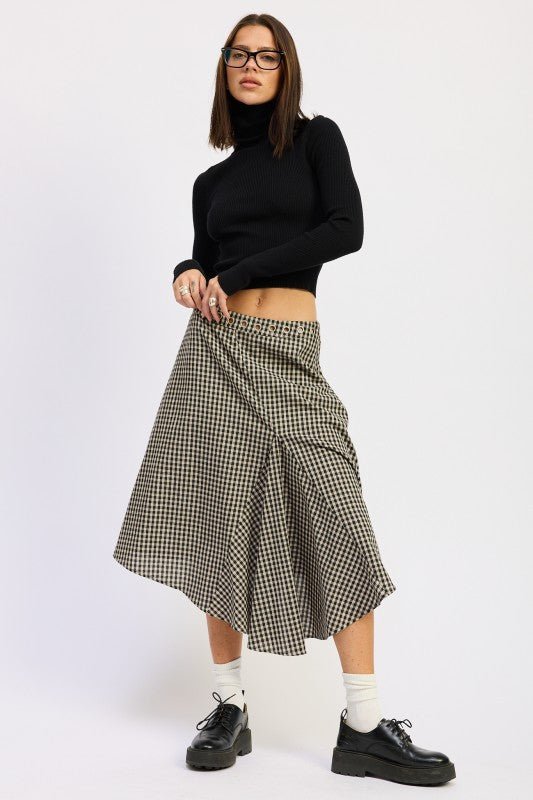 GINGHAM GROMMET ASYMMETRICAL SKIRT - Blu Lotus Boutique