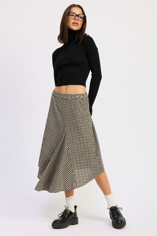 GINGHAM GROMMET ASYMMETRICAL SKIRT - Blu Lotus Boutique