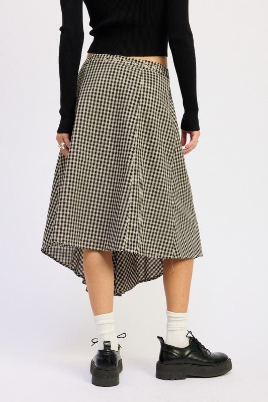 GINGHAM GROMMET ASYMMETRICAL SKIRT - Blu Lotus Boutique