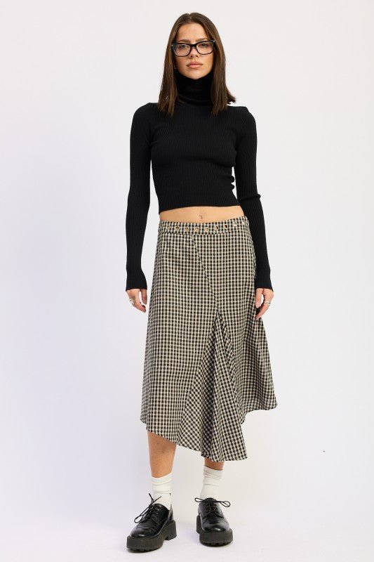GINGHAM GROMMET ASYMMETRICAL SKIRT - Blu Lotus Boutique