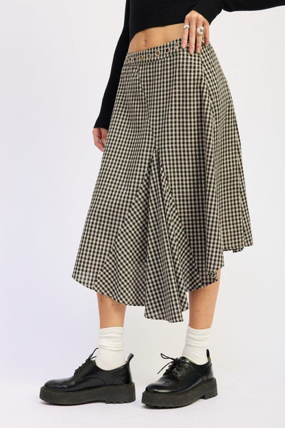 GINGHAM GROMMET ASYMMETRICAL SKIRT - Blu Lotus Boutique