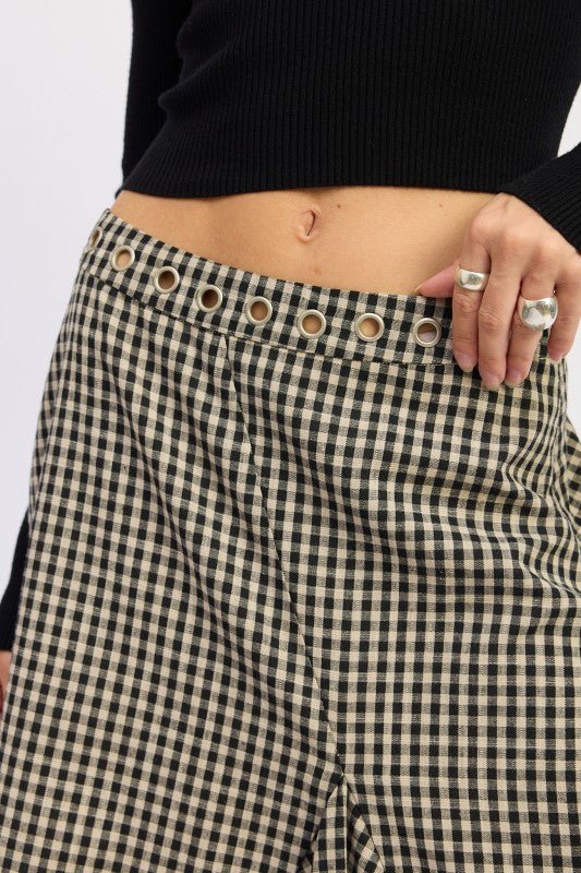 GINGHAM GROMMET ASYMMETRICAL SKIRT - Blu Lotus Boutique