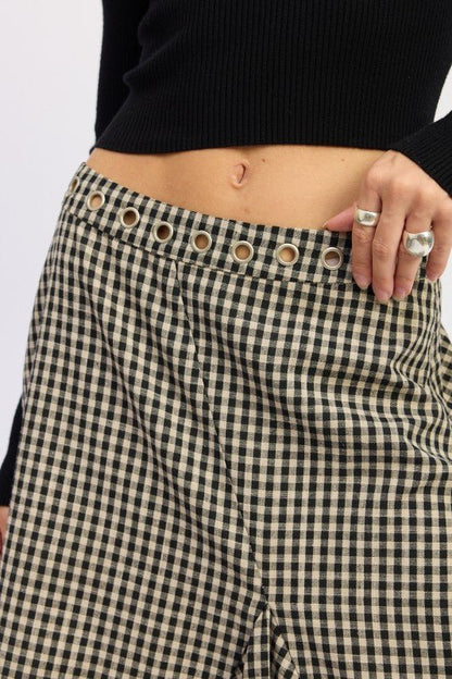 GINGHAM GROMMET ASYMMETRICAL SKIRT - Blu Lotus Boutique