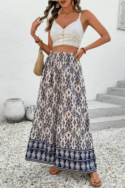 Giovanna Boho Pattern High Waist Wide Leg Loose Pa - Blu Lotus Boutique