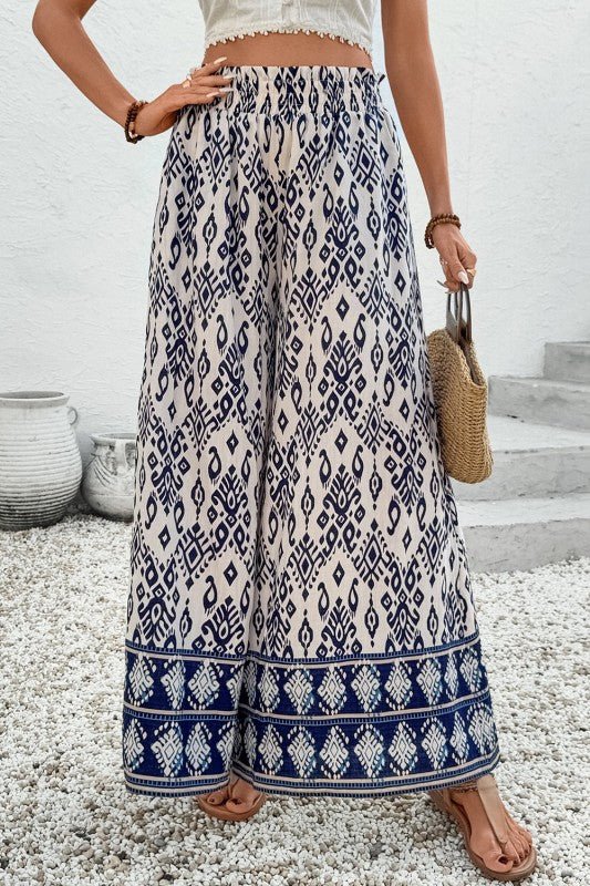 Giovanna Boho Pattern High Waist Wide Leg Loose Pa - Blu Lotus Boutique