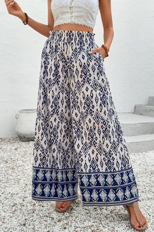Giovanna Boho Pattern High Waist Wide Leg Loose Pa - Blu Lotus Boutique