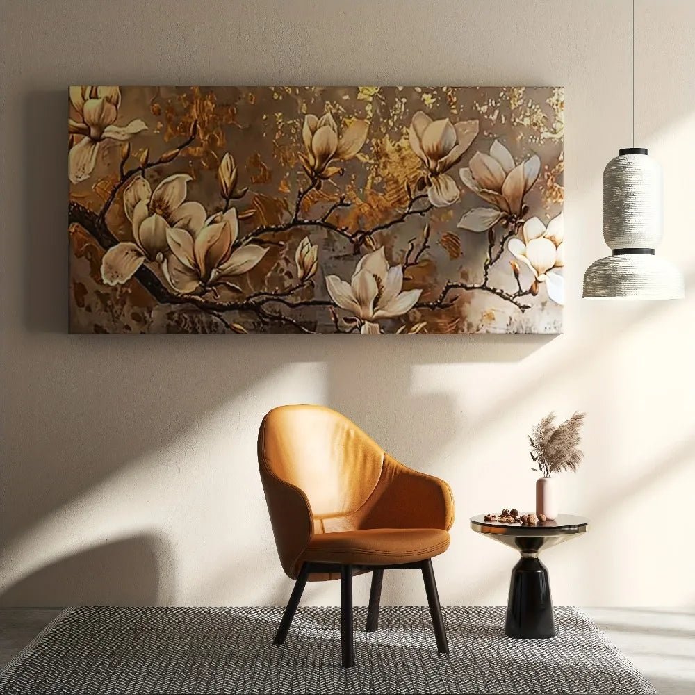 Golden Lily canvas art, 1.5 inch thick wood frame, canvas printed large mural, suitable for modern homes and offices - Blu Lotus Boutique