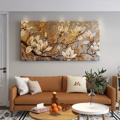 Golden Lily canvas art, 1.5 inch thick wood frame, canvas printed large mural, suitable for modern homes and offices - Blu Lotus Boutique