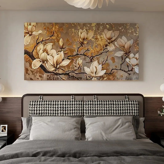 Golden Lily canvas art, 1.5 inch thick wood frame, canvas printed large mural, suitable for modern homes and offices - Blu Lotus Boutique