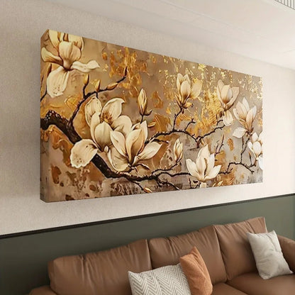 Golden Lily canvas art, 1.5 inch thick wood frame, canvas printed large mural, suitable for modern homes and offices - Blu Lotus Boutique