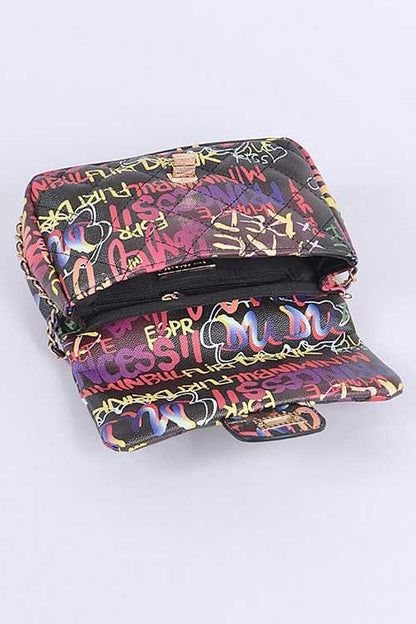 Graffiti Quilted Shoulder Bag - Blu Lotus Boutique