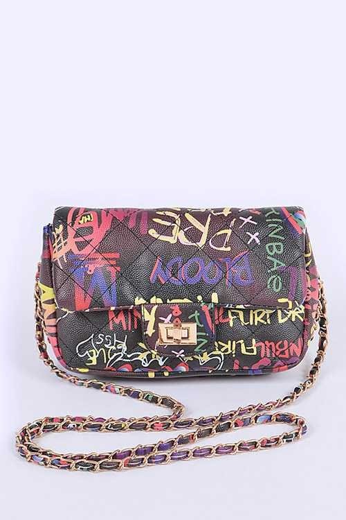 Graffiti Quilted Shoulder Bag - Blu Lotus Boutique