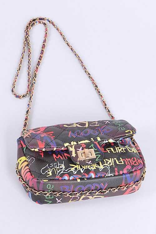 Graffiti Quilted Shoulder Bag - Blu Lotus Boutique