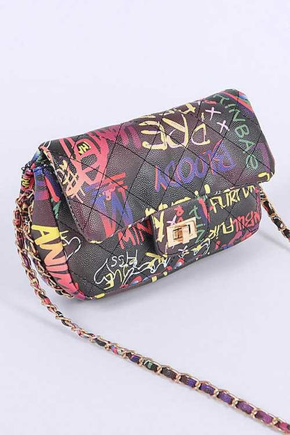 Graffiti Quilted Shoulder Bag - Blu Lotus Boutique