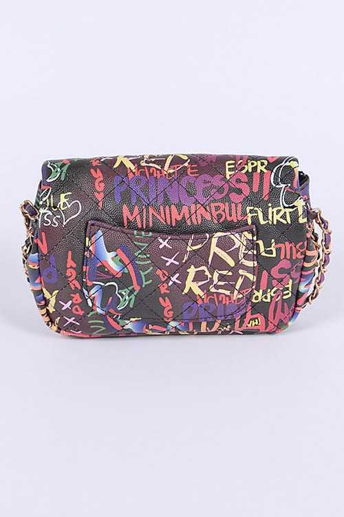 Graffiti Quilted Shoulder Bag - Blu Lotus Boutique