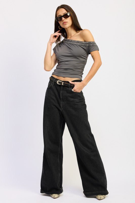 GROMMET BELTED ASYMMETRICAL TOP - Blu Lotus Boutique