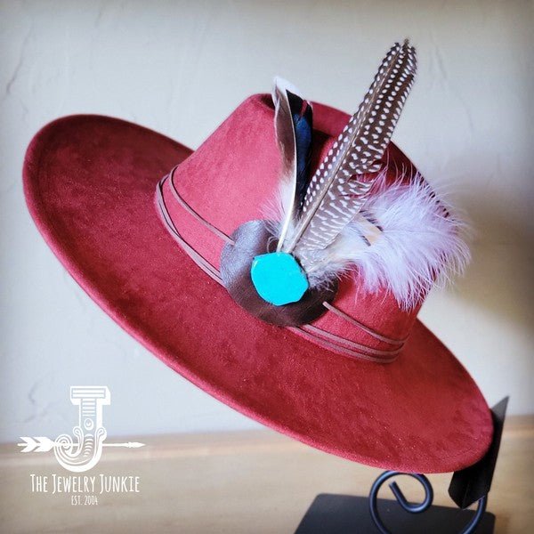 Guinea Marabou Feather&TurqSlab Hatband Choice Hat - Blu Lotus Boutique