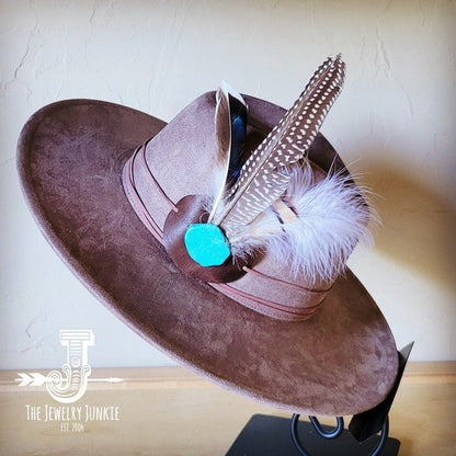 Guinea Marabou Feather&TurqSlab Hatband Choice Hat - Blu Lotus Boutique
