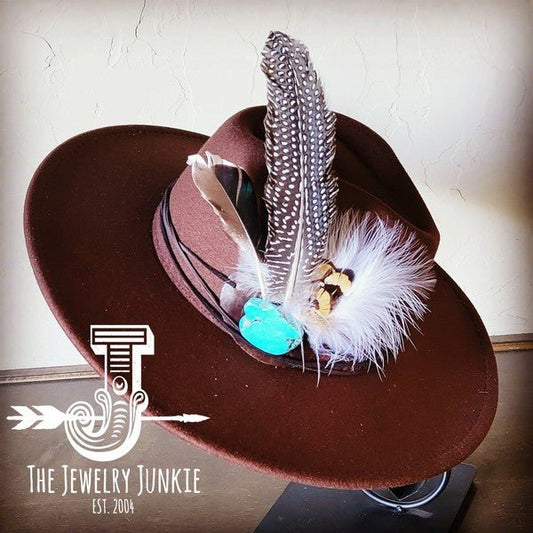 Guinea Marabou Feather&TurqSlab Hatband Choice Hat - Blu Lotus Boutique